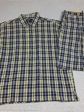 Makaveli Matching Shirt and Short Set in Navy & Cream Plaid Y2K Hip Hop Street